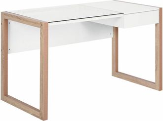 HOMCOM Homcom - Mesa de Ordenador con Tablero de Vidrio Templado y Cajón 120x60x75 cm Blanco