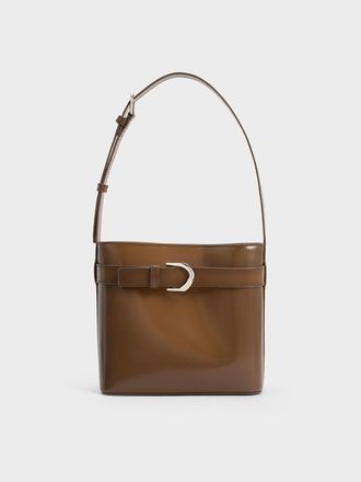 Charles & Keith Gabine Leather Belted Bucket Bag
