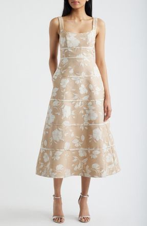 Anne Klein Floral Jacquard A-Line Dress in White Dove/Latte at Nordstrom, Size 14