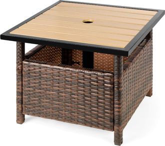 Best Choice Products Wicker Rattan Patio Side Table Outdoor Furniture for Garden, Pool, Deck w/ Umbrella Hole