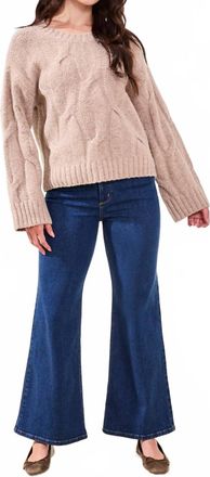 Tribal Crewneck Cable Sweater In Almond Latte