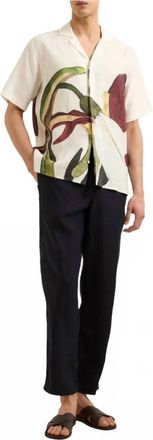 Orlebar Brown Maitan Orchis Linen Shirt In White Sand/damson
