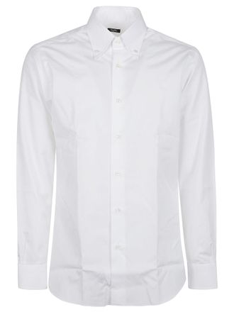 Barba Long Sleeve Neck Crisp White Button-Down Shirt