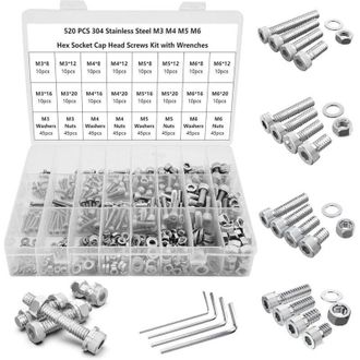 OEM Juego De 520 Tornillos Y Tuercas Combinados M3/m4/m5/m6, Tornillos De Cabeza Hexagonal, Acero Inoxidable 304 -crezuo