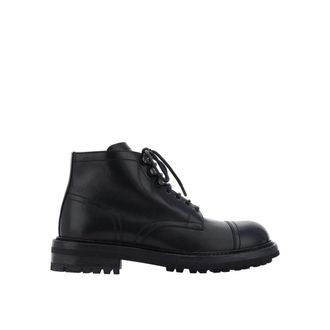 Dolce & Gabbana Black Calfskin Lace-Up Mens Boots