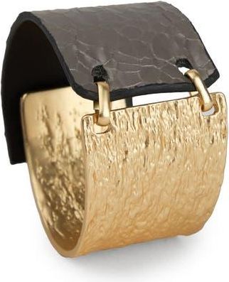 Saachi Textured Link Faux Leather Cuff Bracelet in Gold/grey at Nordstrom Rack