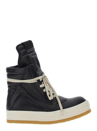 Rick Owens Creep Geo-Basket Black High-Top Sneakers With Contrasting Details In Leather Woman