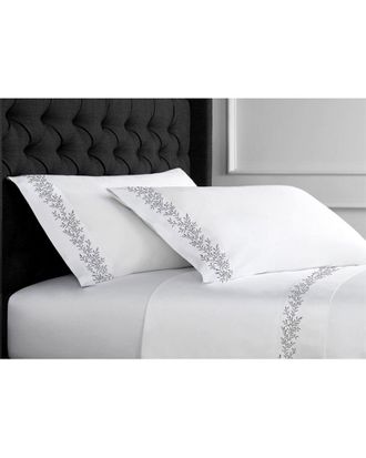 Melange Home 600 Thread Count Sateen Floral Vine Embroidery Sheet Set