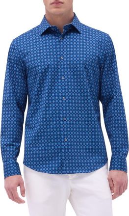 Bugatchi Jimmy OoohCotton Medallion Print Button-Up Shirt in Indigo at Nordstrom, Size Xxx-Large