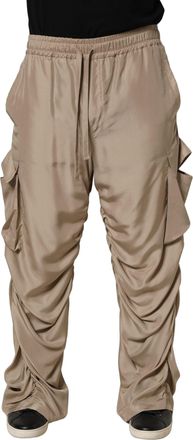 Dolce & Gabbana Mens Silk Ruched Cargo Joggers Brown