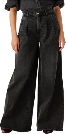 Janice Wijde Pijp Donkergrijze Jeans - Dames - Loose Fit Jeans - Zwart - W26 - Denim - Jeans