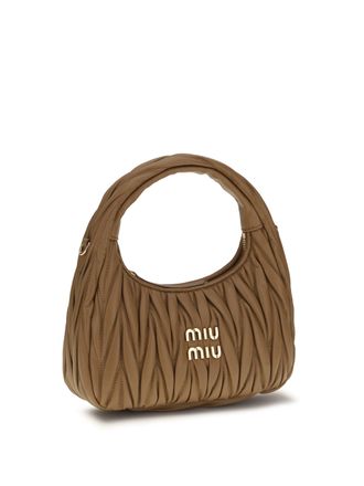 Miu Miu Womens Hobo Handbag Wandler Caramel Calf Leather Shoulder Bags