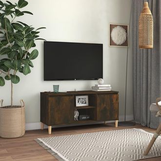vidaXL Vidaxl - Mesita De Noche Patas Madera Maciza Roble Ahumado 103,5x35x50cm