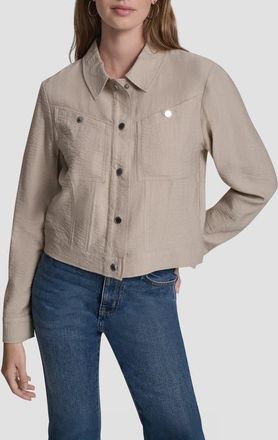 DKNY Twill Trucker Jacket in Pebble at Nordstrom, Size Xx-Small