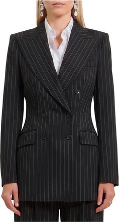 Dolce & Gabbana Double-breasted colbert van wol met krijtstreep - Dames - Jassen - Zwart - Maat: S Wol