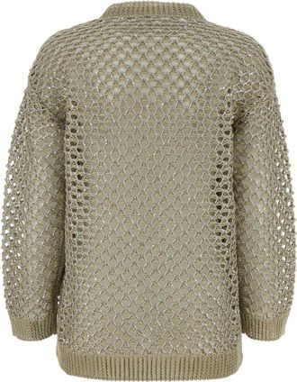 Valentino Garavani Womens Embellished Crochet Sweater Ecrusilver Exterior: Linen Polyester Maglieria