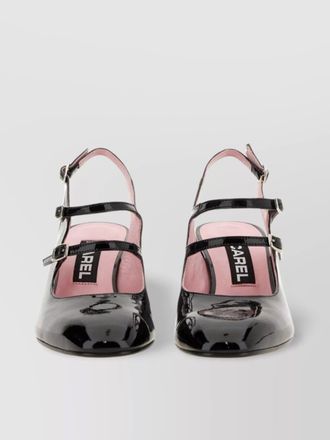 Carel block heel buckle straps patent pumps