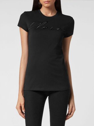 Philipp Plein T-shirt girocollo in jersey slim fit con logo ricamato tono su tono