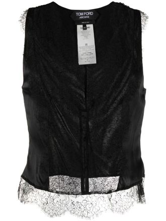 Tom Ford silk-satin lace camisole top - women - Polyamide/Elastane/Silk/Polyester/Viscose - 46 - Black