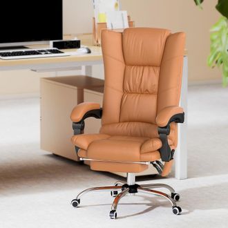 STILVORA Sedia Da Ufficio Ergonomica Con Riscaldamento E Massaggio, Altezza Regolabile, Poggiapiedi Estraibile, Similpelle Marrone Chiaro