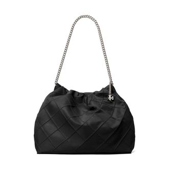 Tory Burch Tory Burch, Shoulder Bags, female, Black, Size: ONE SIZE Fleming Nylon Hobo Bag