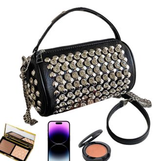 Generic Bag - Trendy Cylinder Square Purse, Adjustable Strap Wristlet, Stylish Studded Tote, Fashion Accessory for Women, Teens, Girls Perfect for Work School