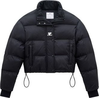 Courrèges logo-print high-neck puffer jacket - women - Polyester - S - Black