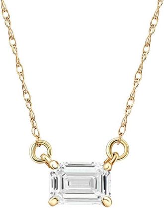 Pompeii3 3/4 Ct Emerald Cut Sideways Lab Grown Diamond Pendant 14k Gold Necklace
