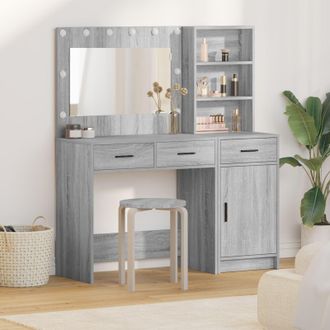 Berkfield Home 2 Piece Dressing Table Set with LED Grey Sonoma Engineered Wood