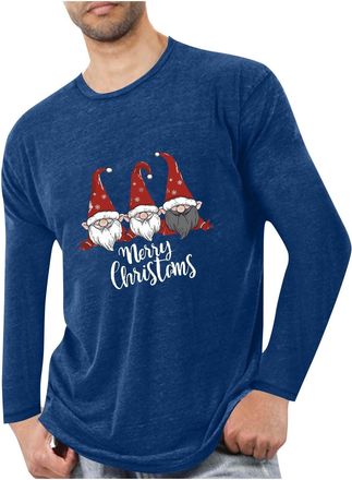 Generic Mens Christmas T Shirts Oversized Long Sleeve Round Neck Tops Lightweight Merry Christmas Santa Claus Pullover Casual Loose Sports Tshirts Comfortable