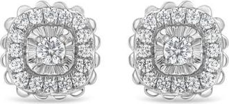 House of Brilliance Silver 1/2 Ct RoundDiamond Halo Cluster Stud Earring in White at Nordstrom