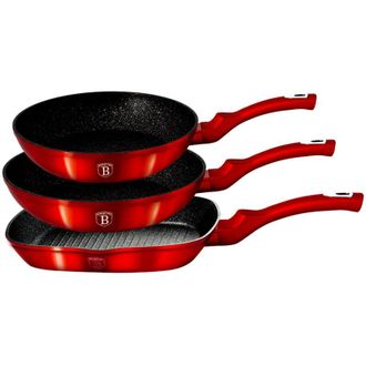 Berlinger Haus Juego De 3 Sartenes Con Revestimiento De Granito 20/24/28cm Berlinger Haus L&iacute;nea Met&aacute;lica Burdeos Bh-1289-n
