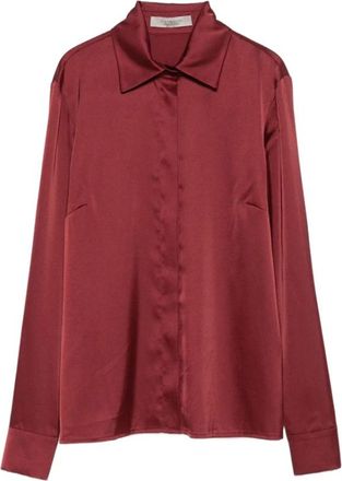 D.exterior Klassiek-kraag satijnen shirt - Dames - Overhemden - Rood - S - Satijn - Overhemden