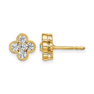 Diamond2Deal 14k Yellow Gold 3/4 ct Lab Grown Diamond Bloom Floral Stud Earrings VS Clarity, D-E Color