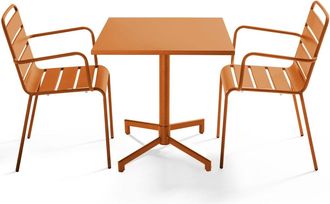 Oviala Mesa de jard&iacute;n de metal de 70 cm y 2 sillas caramelo