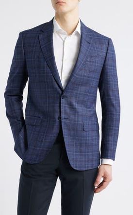 Emporio Armani Navy Plaid Wool & Silk Blend Sport Coat at Nordstrom Rack, Size 46 Us / 56 Eu Regular