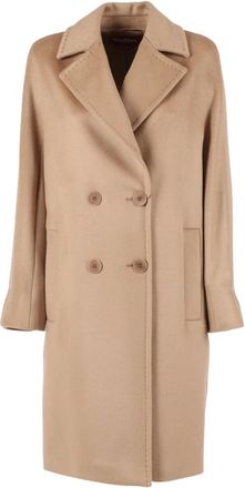 Max Mara Double-Breasted Coats, female, Brown, Size: XS Agenda Coat