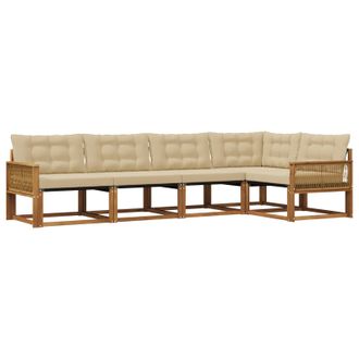 vidaXL Conjunto De Sof&aacute;s De Exterior Con Coj&iacute;n 5 Pcs Natural Y Beige Vidaxl