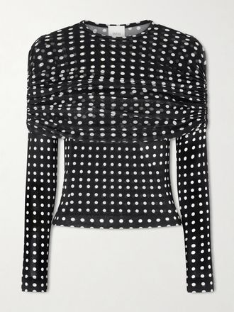 Patou Top In Chiffon A Pois Arricciato - Nero
