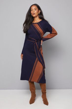 Wallis Womens Asymmetric Jacquard Knitted Dress - Navy viscose - Size Small