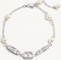 Valentino Garavani Ovalette Bracelet in Metal, Pearls and Swarovski Crystals Woman RHODIUM M