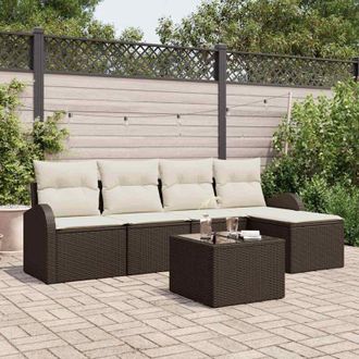 vidaXL Vidaxl - Conjunto De Sof&aacute; De Jard&iacute;n 6 Pcs Marr&oacute;n Y Blanco Polirat&aacute;n