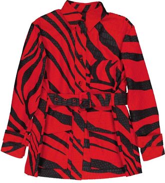Roberto Cavalli Red Animal-Print Belted Jacket, Brand Size 42 ( US Size 8 )