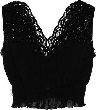 Saiid Kobeisy pleated lace top - Black