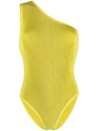 Bottega Veneta Pliss&eacute; One-Shoulder Swimsuit - Yellow