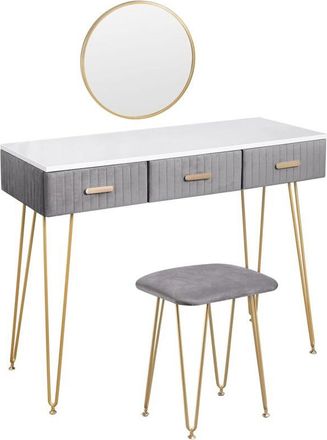 Woltu Tocador con Espejo Mesa de Maquillaje Juego Mesa Tocadores con Taburete 100x40cm Tocador de Dormitorio con 3 Cajones y 1 Espejo Mesa Cosmetica