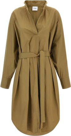 Nude Brown Shirt Collar Midi Dress