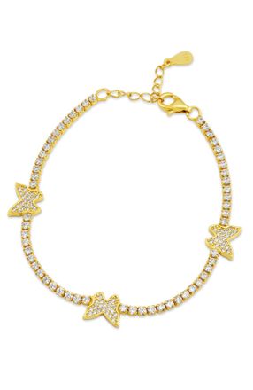 Savvy Cie Jewels GOLD PLATED OVER STERLING SILVER.925 PAVE BUTTERFLY WHITE CZ STATION BRACELET