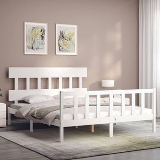 Berkfield Home Beautiful Bed Frame with Headboard White 160x200 cm Solid Wood
