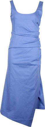 Sportmax Gathered Sleeveless Midi Dress in Blue Cotton